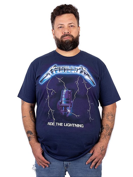 Camiseta Plus Size Metallica Ride The Lightning Marinho Oficial