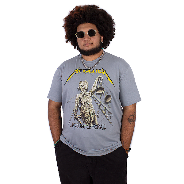 Camiseta Plus Size Metallica Justice For All Cinza Oficial