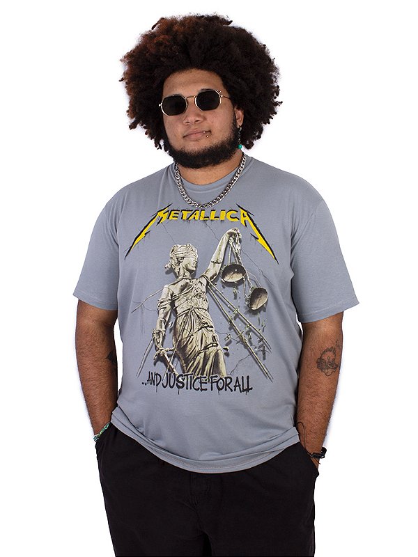 Camiseta Plus Size Metallica Justice For All Cinza Oficial