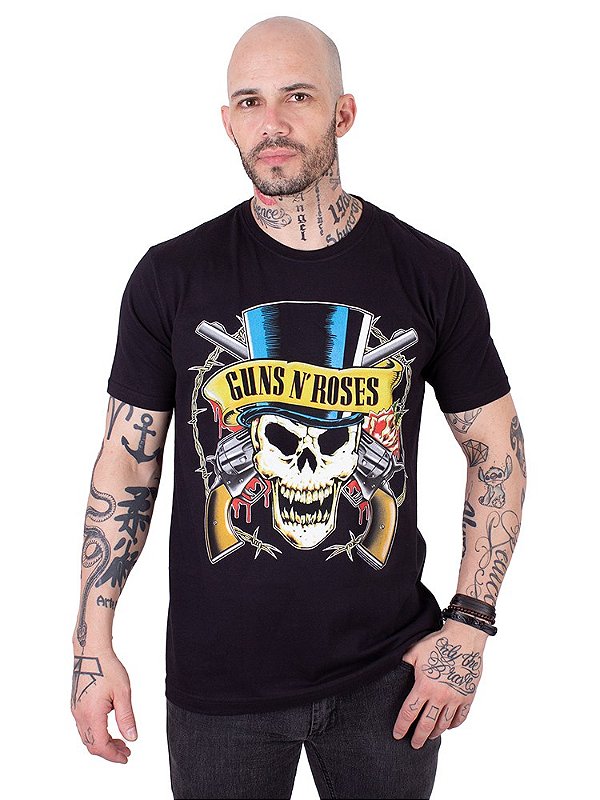 Camiseta Guns N' Roses Top Hat Preta - Viva a Vida com Arte, Viva com Art  Rock!