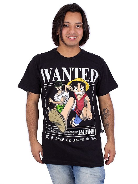 Camiseta One Piece Wanted Preta Oficial