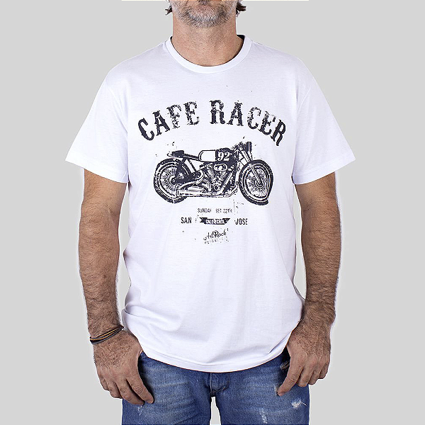 Camiseta Moto Cafe Racer Branca.