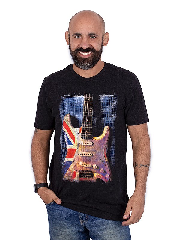Camiseta Guitarra UK Preto Jaguar.