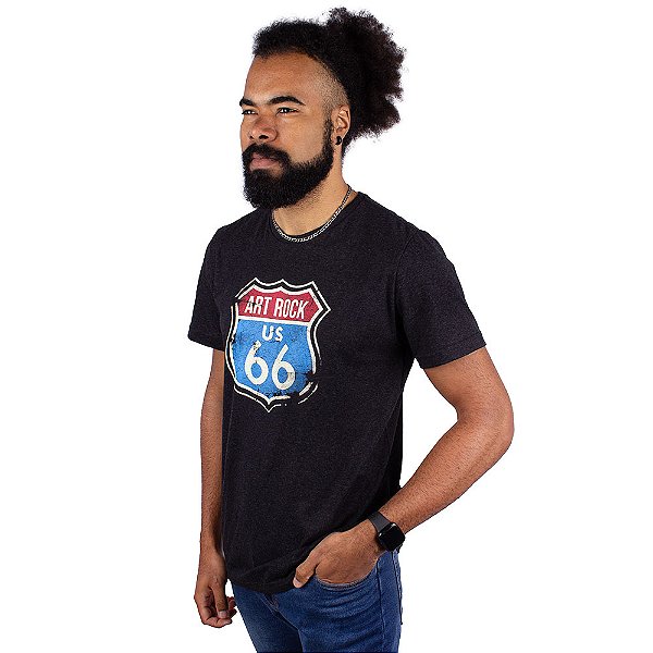 Camiseta Art Rock Route 66 Preta Jaguar.