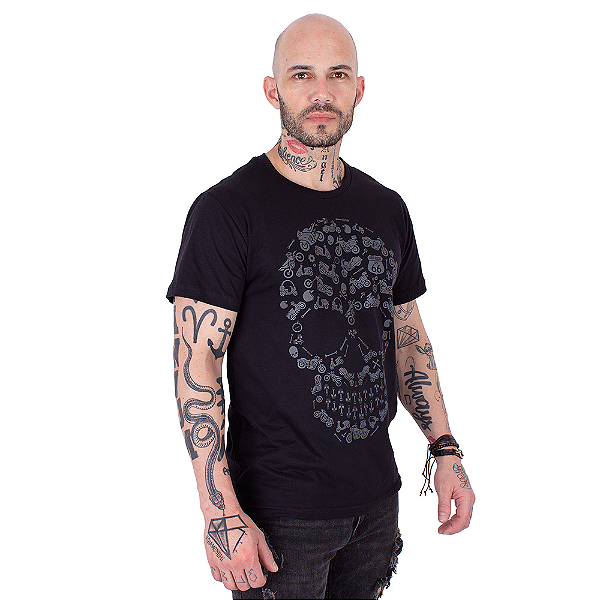 Camiseta Caveira Moto Icon.