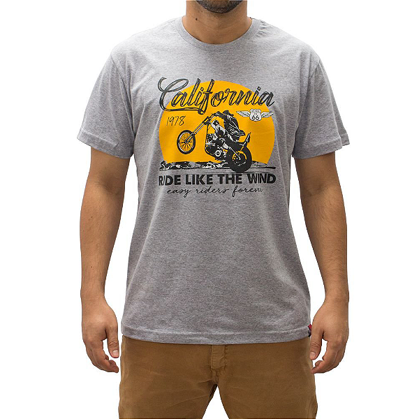 Camiseta Moto California Cinza Mescla.