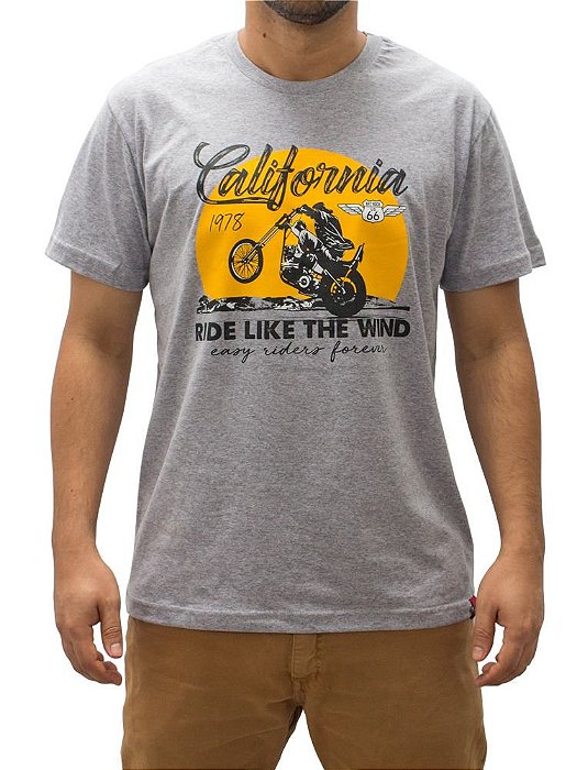 Camiseta Moto California Cinza Mescla.