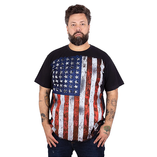 Camiseta Bandeira Estados Unidos Full Preta.
