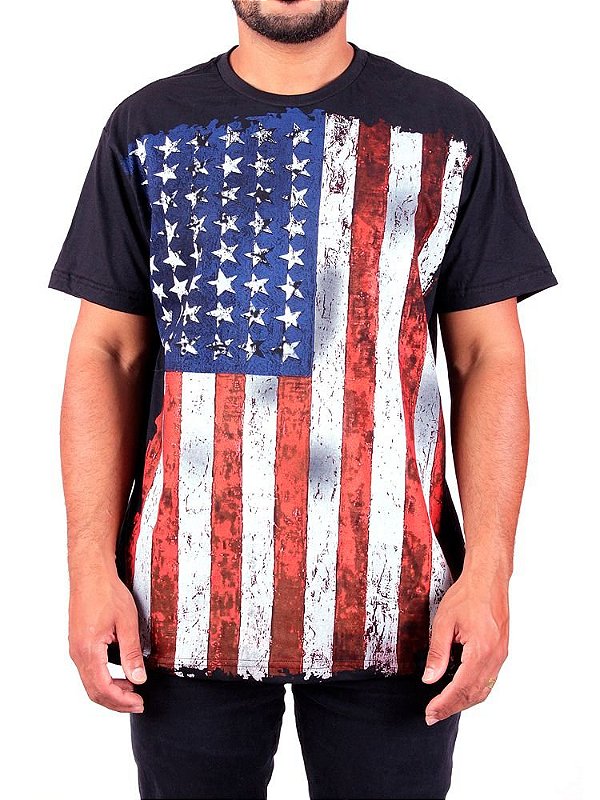 Camiseta Bandeira Estados Unidos Full Preta.