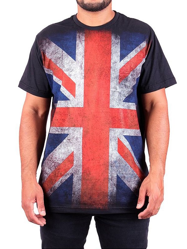 Camiseta Bandeira Reino Unido Full Preta - Viva a Vida com Arte, Viva com  Art Rock!