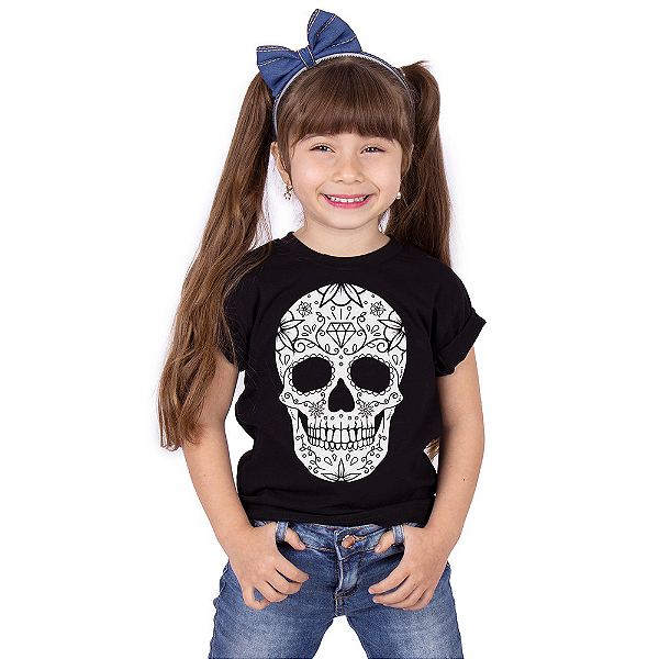 Camiseta Infantil Caveira Mexicana III Preta