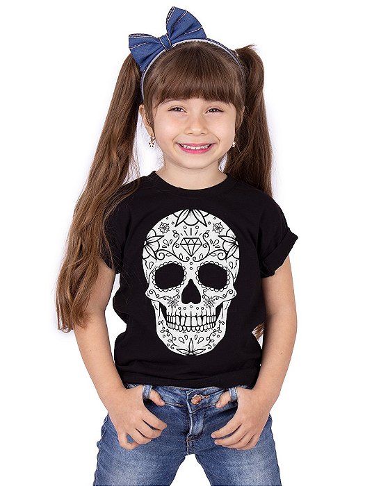Camiseta Infantil Caveira Mexicana III Preta - Viva a Vida com Arte, Viva  com Art Rock!