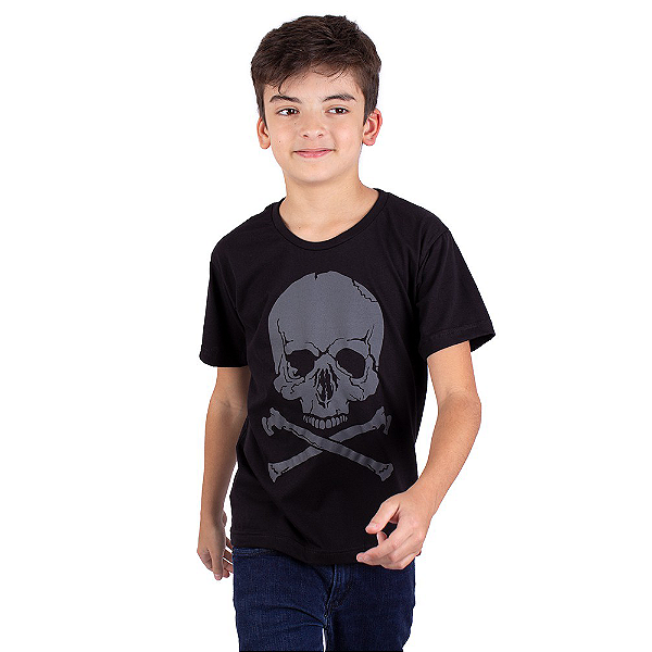 Camiseta Juvenil Caveira Ossos Preta