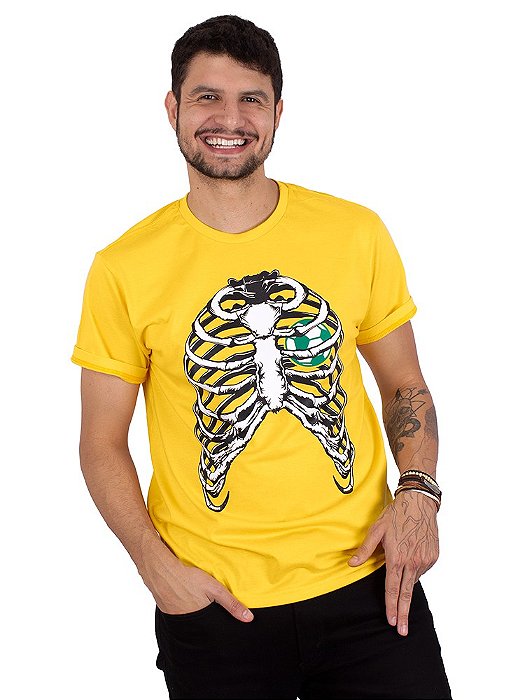 Camiseta Brasil Esqueleto Amarela
