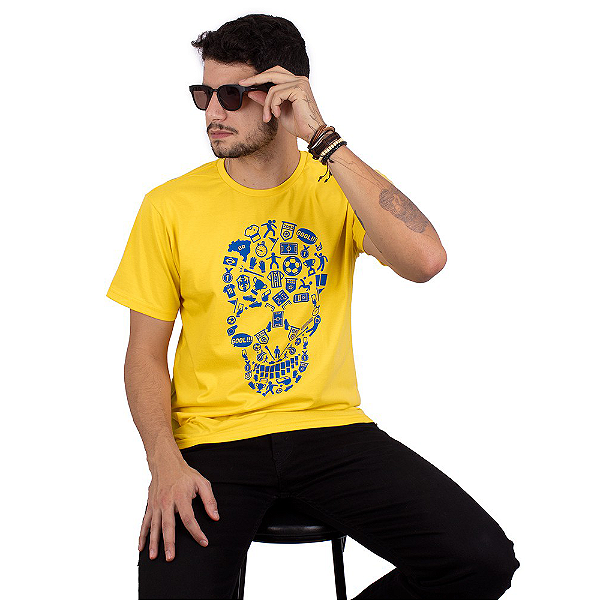 Camiseta Brasil Fut Caveira Amarela.