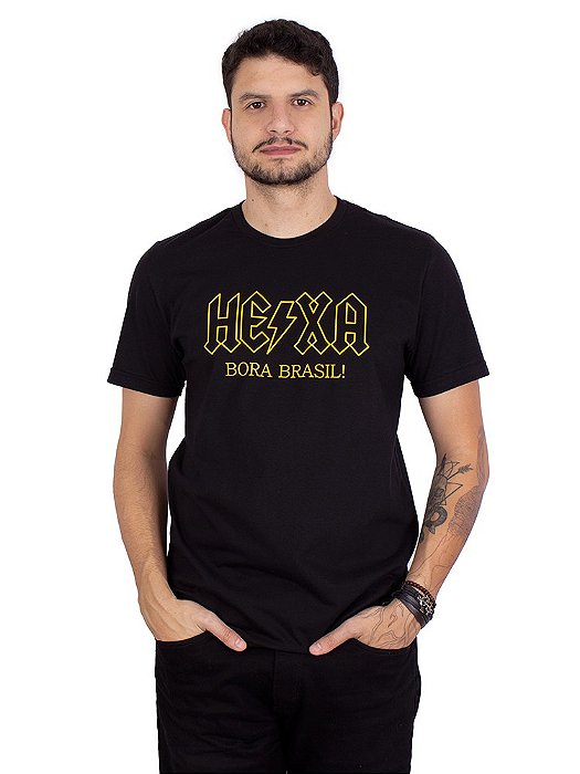 Camiseta Brasil Hexa Preta - Viva a Vida com Arte, Viva com Art Rock!