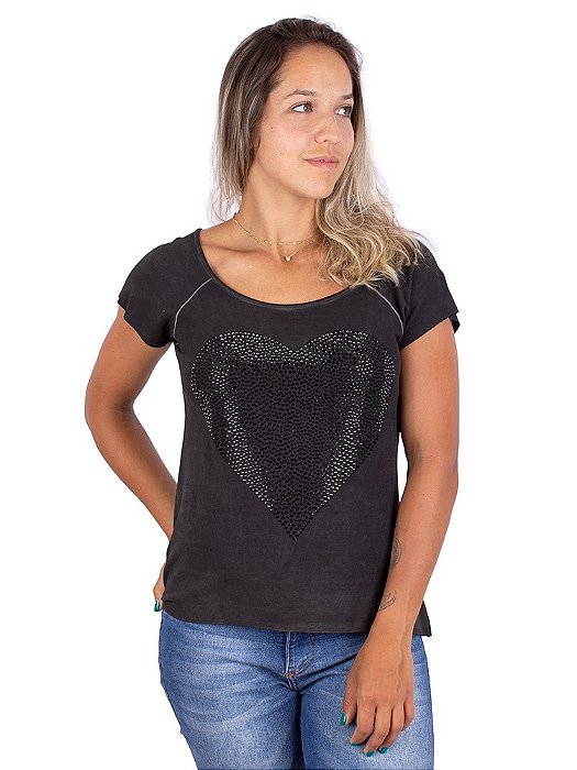 Blusa Estonada Coração Preta