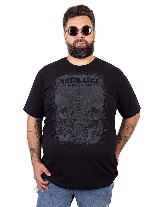 Camiseta Plus Size Metallica Black Álbum Preta Oficial