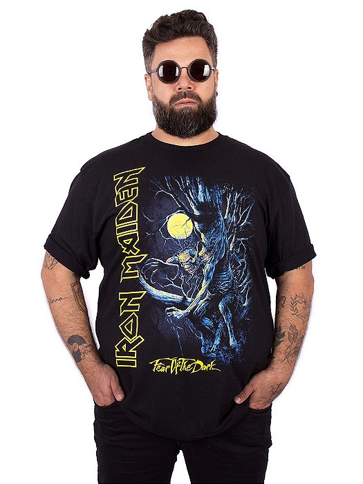 Camiseta Plus Size Iron Maiden Fear Of The Dark Preta Oficial