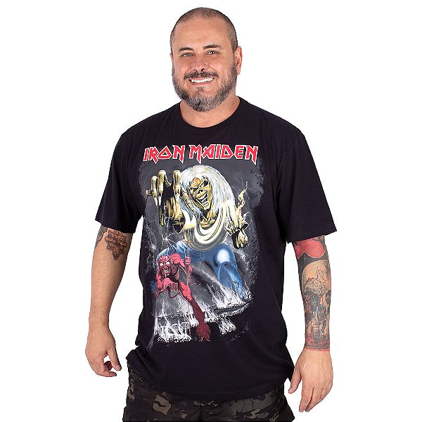 Camiseta Plus Size Iron Maiden Number Of The Beast Preta Oficial