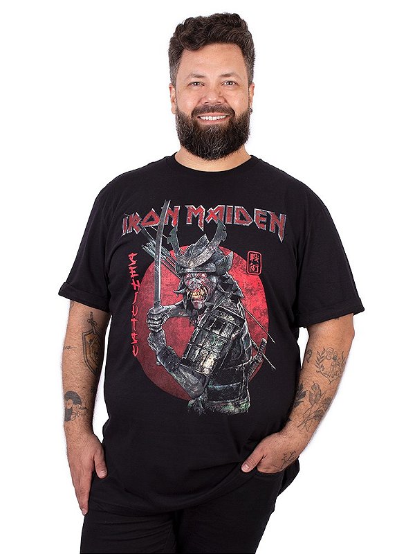 Camiseta Plus Size Iron Maiden Senjutsu Samurai Preta Oficial