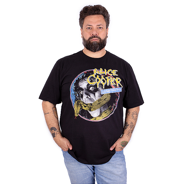 Camiseta Plus Size Alice Cooper Constrictor Preta Oficial