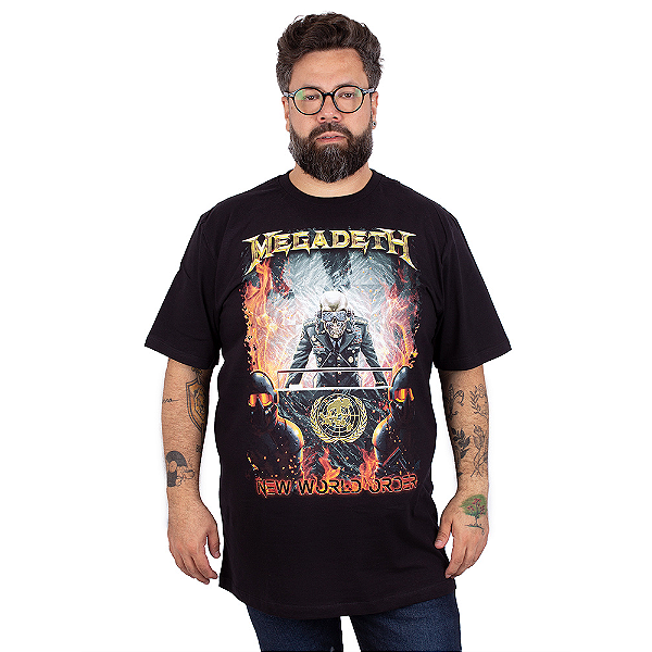 Camiseta Plus Size Megadeth New World Order Preta Oficial