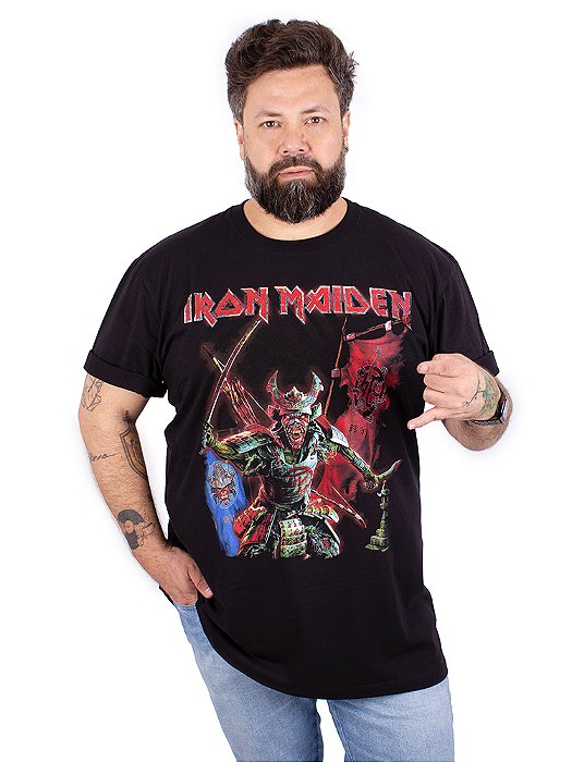 Camiseta Plus Size Iron Maiden Senjutsu Batalha Preta Oficial