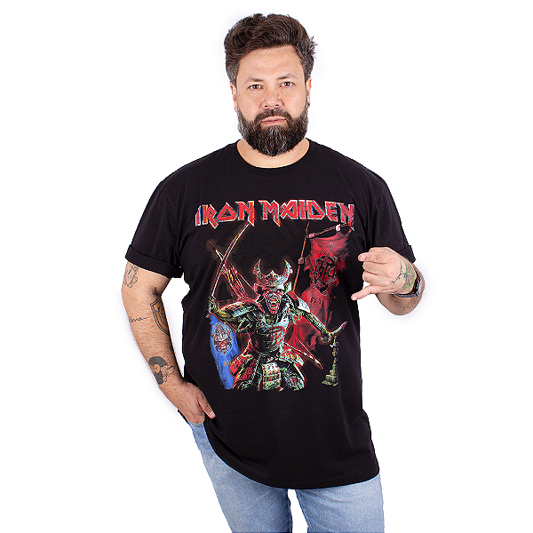 Camiseta Plus Size Iron Maiden Senjutsu Batalha Preta Oficial