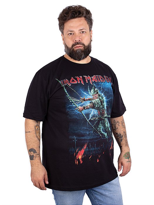 Camiseta Plus Size Iron Maiden Samurai Flechas Preta Oficial