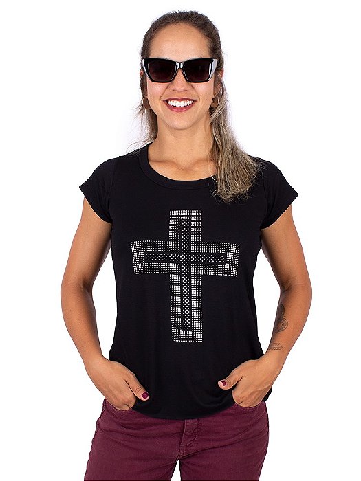 Blusa Gola Redonda Cruz Preta