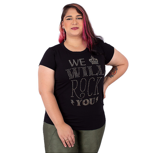 Blusa Gola Redonda Queen Rock You Preta