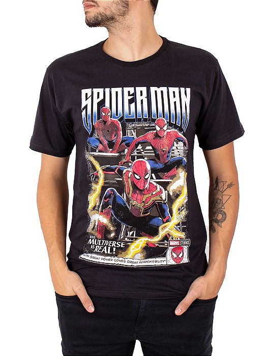 Camiseta Masculina Plus Size Homem Aranha Marvel Preta