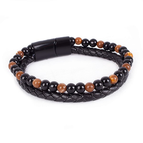 Pulseira Masculina Em Couro Preto