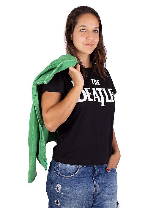 Camiseta Feminina Beatles Logo Preta Oficial