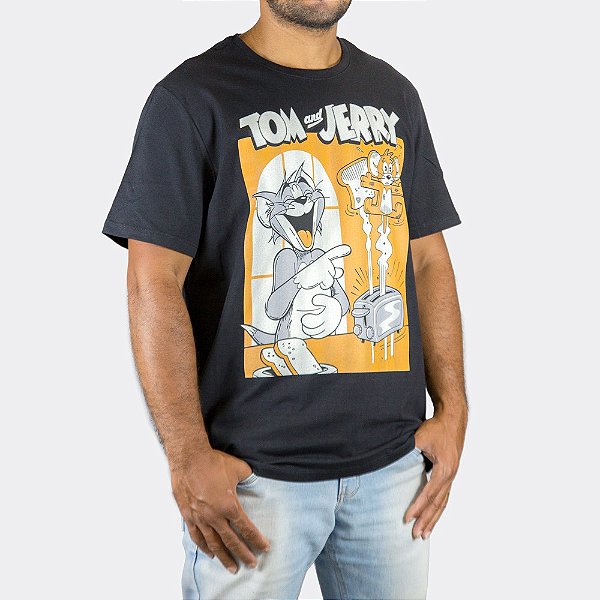 Camiseta Tom e Jerry Torradeira Preta Oficial