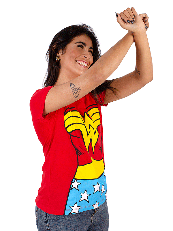 Camiseta Feminina DC Mulher Maravilha Body Vermelha Oficial - Viva a Vida  com Arte, Viva com Art Rock!
