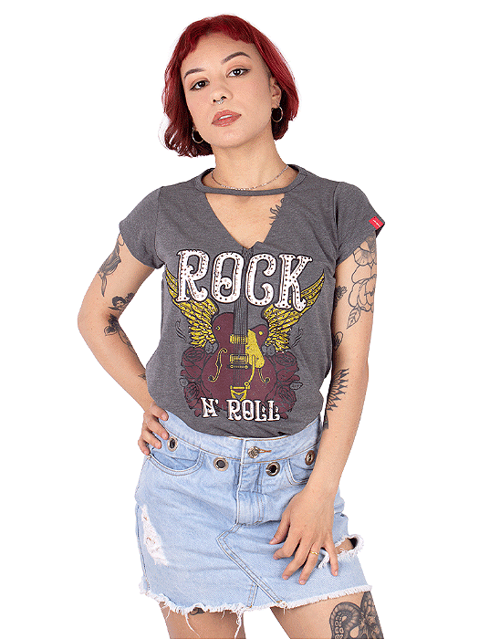 Blusa Choker Rock Guitarra Grafite