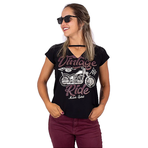Blusa Choker Moto Vintage Ride Preta
