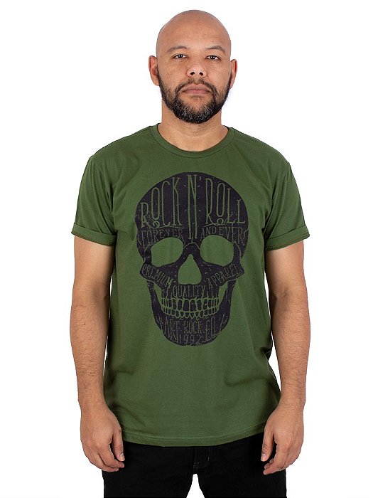 Camiseta Caveira Escrita Verde Cipestre.
