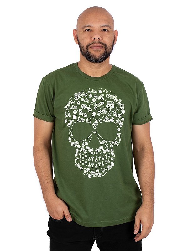 Camiseta Caveira Moto Icon Verde Cipestre.