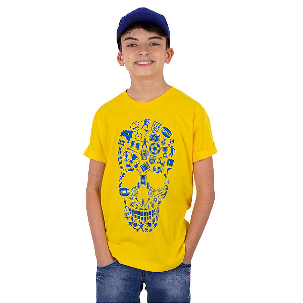 Camiseta Juvenil Brasil Fut Caveira Amarela