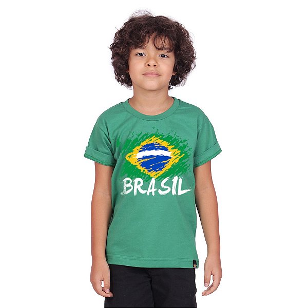 Camiseta Infantil Brasil Bandeira Verde.