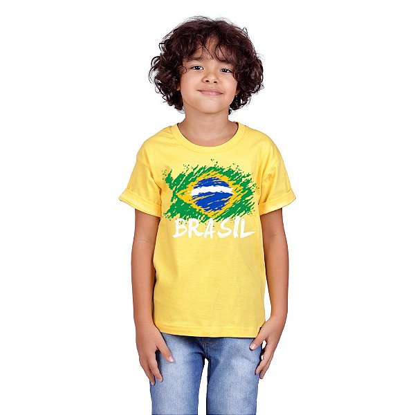 Camiseta Infantil Brasil Bandeira Amarela.