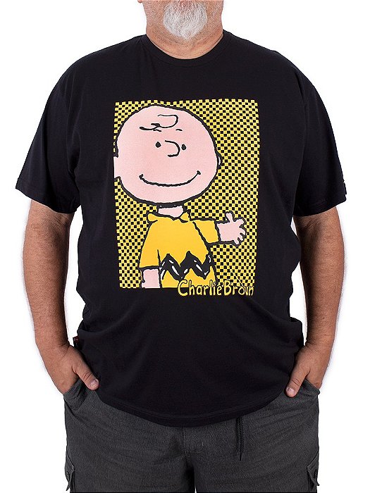 Camiseta Plus Size Charlie Brown Aceno Preta Oficial