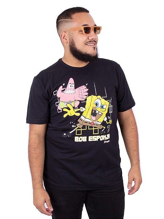 Camiseta Bob Esponja E Patrick Luta Preta Oficial