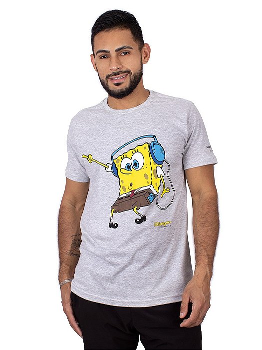 Camiseta Bob Esponja Música Cinza Mescla Oficial