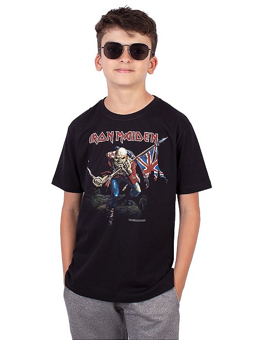 Camiseta Juvenil Iron Maiden The Trooper Preta Oficial