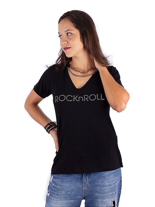 Blusa Corrente Aplique Rock n Roll Preta