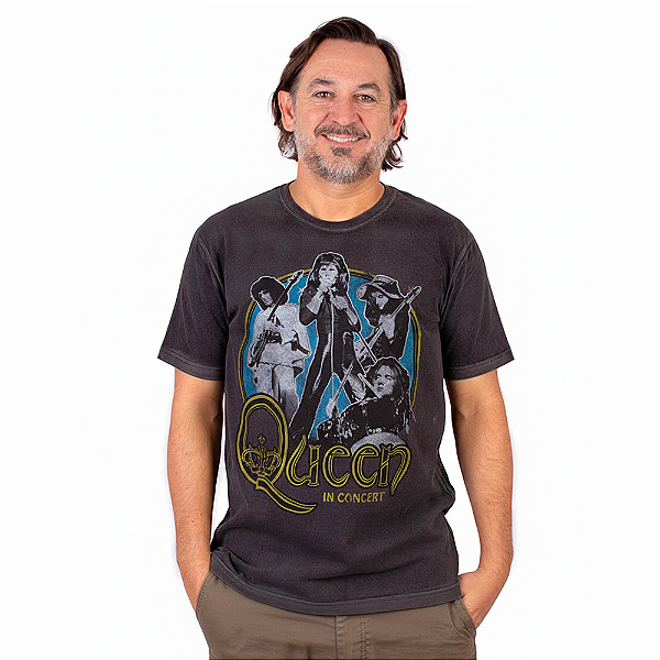 Camiseta Queen In Concert Estonada Preta Oficial
